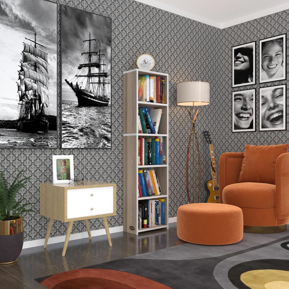 Kenzlife Süper Ga Tek Bölmeli 5 Raflı Suntalam 150x40x19 cm Tori Kitaplık