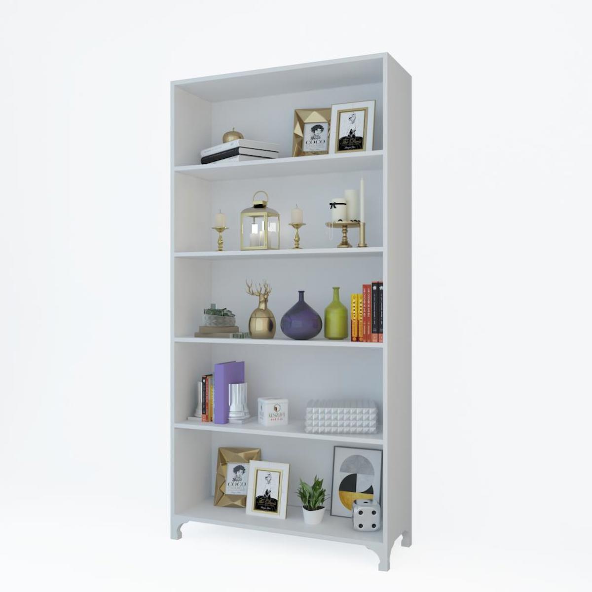 Kenzlife Tuğçe 5 Bölmeli 5 Raflı Suntalam 168x90x20 cm Beyaz Kitaplık