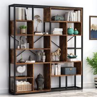 Zizuva Tasarım 16 Bölmeli 16 Raflı Metal 180x120x40 cm kahverengi-Siyah Kitaplık