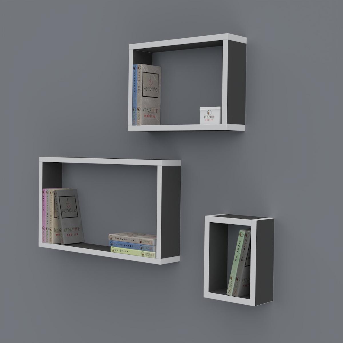 Kenzlife Neslişah 3 Bölmeli 3 Raflı Suntalam 30x60x20 cm Gri Kitaplık