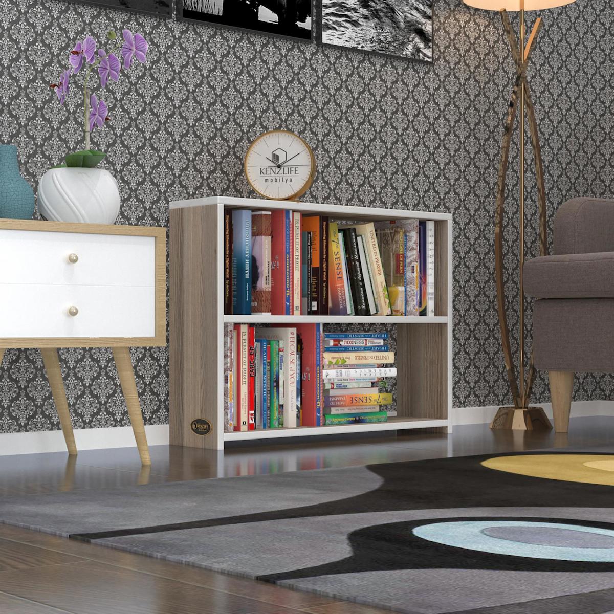 Kenzlife Süper Ga Tek Bölmeli 2 Raflı Beyaz-Tori Kitaplık