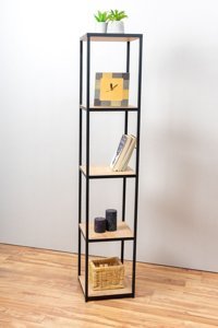 Mudesa Dekoratif 5 Bölmeli 5 Raflı Metal 152x30x30 cm Meşe-Siyah Kitaplık