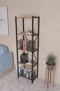 Furnature Design Dekoratif 5 Bölmeli 5 Raflı Metal 43x30 cm Çam Kitaplık