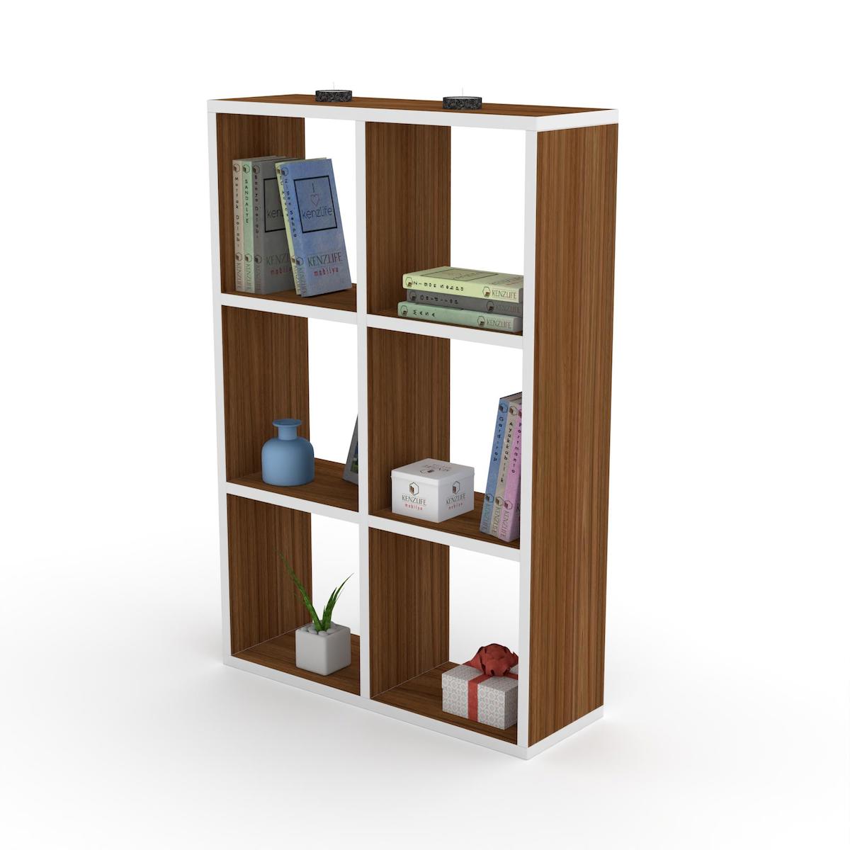 Kenzlife Güher 6 Bölmeli 6 Raflı Suntalam 90x60x20 cm Kahverengi Kitaplık