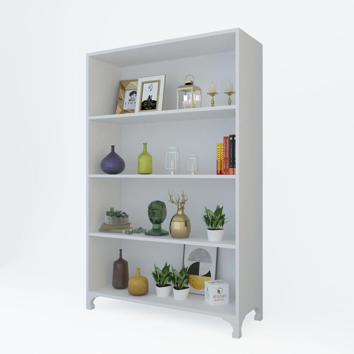 Kenzlife Tuğçe 4 Bölmeli 4 Raflı Suntalam 128x90x20 cm Beyaz Kitaplık