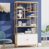Zizuva Tasarım 8 Bölmeli 8 Raflı Ahşap 190x90x30 cm Beyaz-Gold Kitaplık