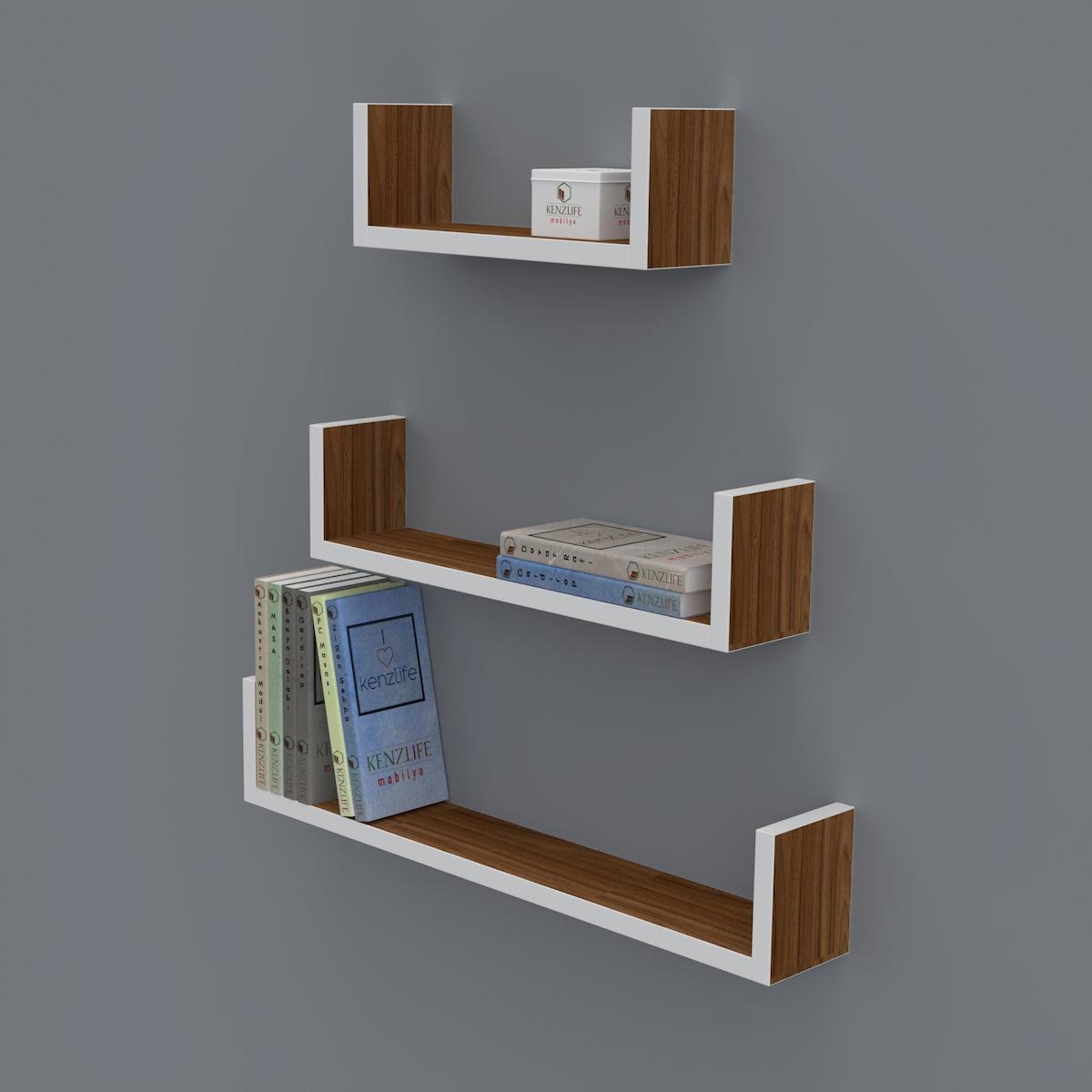 Kenzlife Müjgan 3 Bölmeli 3 Raflı Suntalam 60x45x30 cm Beyaz-Kahverengi Kitaplık