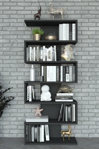 Moonlife Paris 6 Bölmeli 6 Raflı Suntalam 160x65x20 cm Siyah Kitaplık