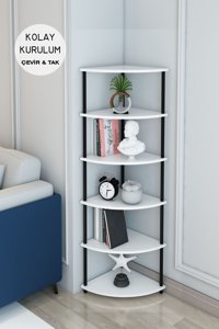 Lion Decor Modern 6 Bölmeli 6 Raflı Beyaz-Siyah Kitaplık