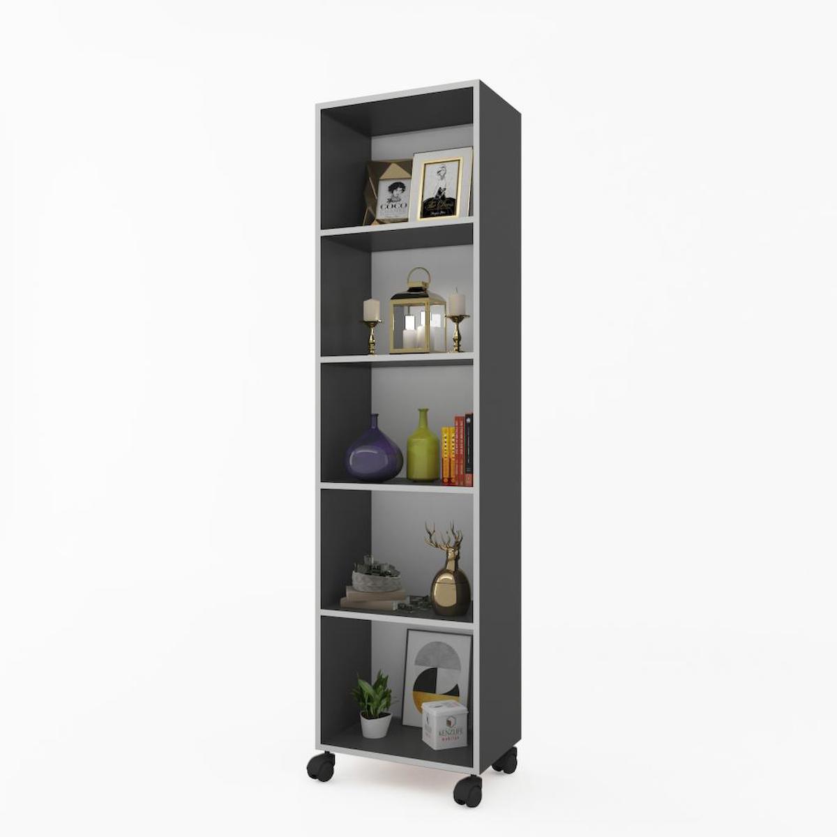Kenzlife Beril 5 Bölmeli 5 Raflı Suntalam 168x30x20 cm Gri Kitaplık