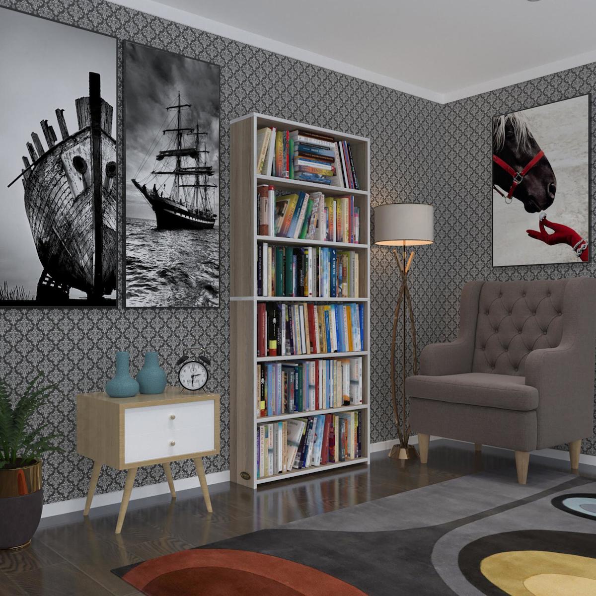 Kenzlife Süper Ga Tek Bölmeli 6 Raflı Suntalam 180x80x19 cm Tori Kitaplık