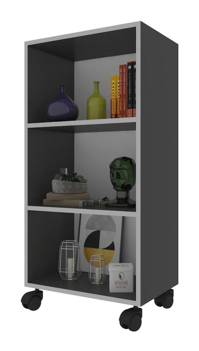 Kenzlife Beril 3 Bölmeli 3 Raflı Suntalam 108x30x20 cm Gri Kitaplık