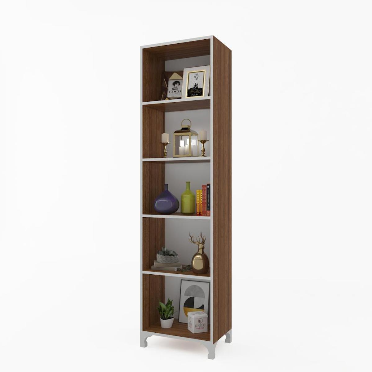 Kenzlife Tuğçe 5 Bölmeli 5 Raflı Suntalam 168x60x20 cm Kahverengi Kitaplık