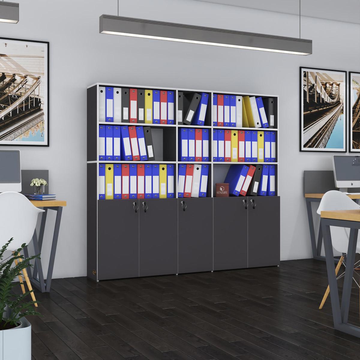 Kenzlife Gökbörü 6 Bölmeli 6 Raflı Suntalam 175x200x30 cm Gri Kitaplık