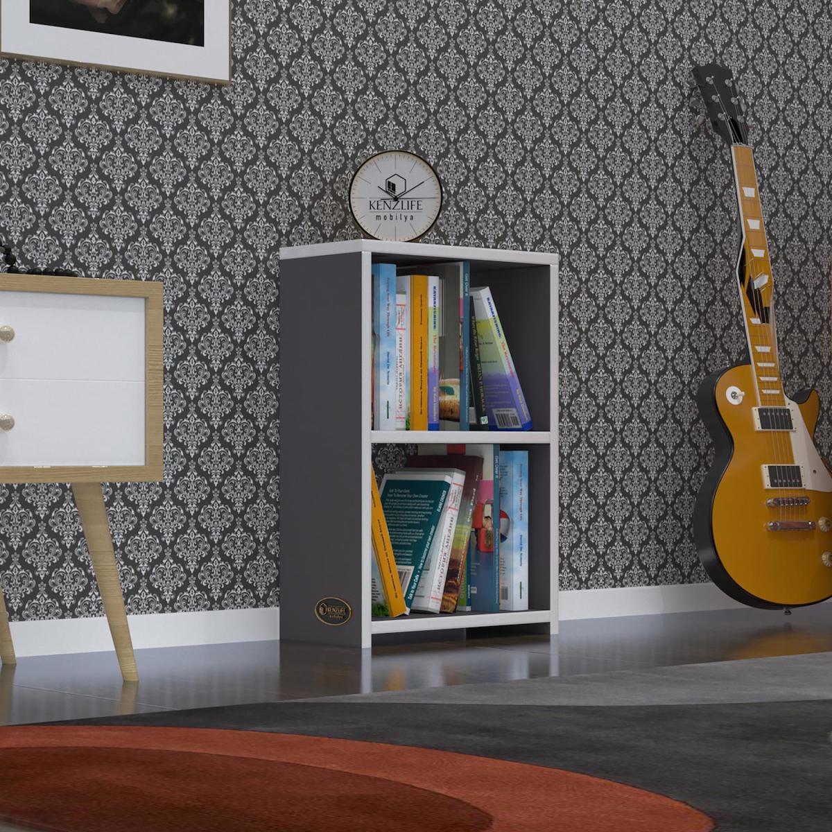 Kenzlife Süper Ga Tek Bölmeli 2 Raflı Suntalam 60x40x19 cm Gri Kitaplık