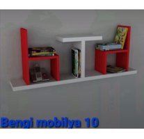 Bengi Mobilya Modern 4 Bölmeli 2 Raflı Ahşap 80x40x16 cm Beyaz-Kırmızı Kitaplık