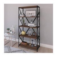 Larem Mobilya Dekoratif 4 Bölmeli 5 Raflı Metal 160x70x35 cm Kahverengi Kitaplık