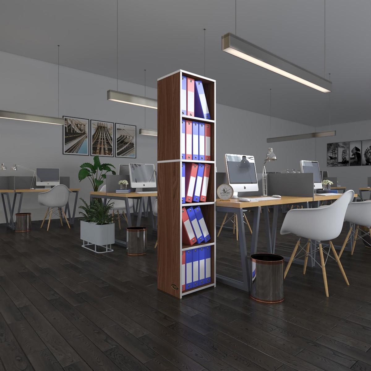 Kenzlife Kutadgu 5 Bölmeli 5 Raflı Suntalam 175x40x30 cm Kahverengi Kitaplık