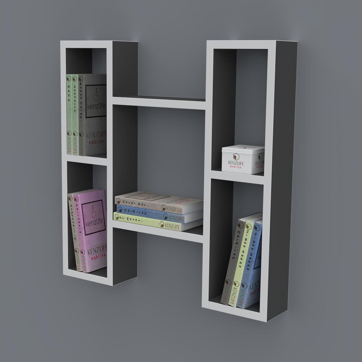 Kenzlife Melisa 6 Bölmeli 6 Raflı Suntalam 60x60x20 cm Gri Kitaplık