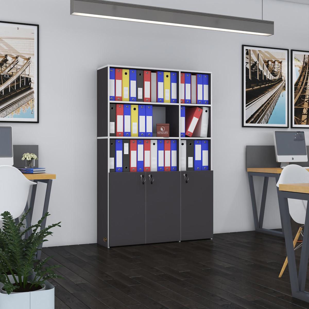 Kenzlife Alpdem 6 Bölmeli 6 Raflı Suntalam 175x120x30 cm Gri Kitaplık