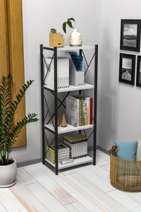 Larem Mobilya Alvin 4 Bölmeli 4 Raflı Metal 150 cm Beyaz-Siyah Kitaplık