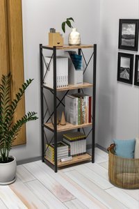 Larem Mobilya Çok Amaçlı 4 Bölmeli 4 Raflı Metal 123 cm Kahverengi Kitaplık