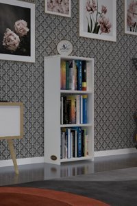 Kenzlife Süper Ga Tek Bölmeli 3 Raflı Ahşap 90x40x19 cm Beyaz Kitaplık