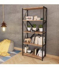 Larem Mobilya Çok Amaçlı 5 Bölmeli 5 Raflı Metal 150 cm Ceviz Kitaplık