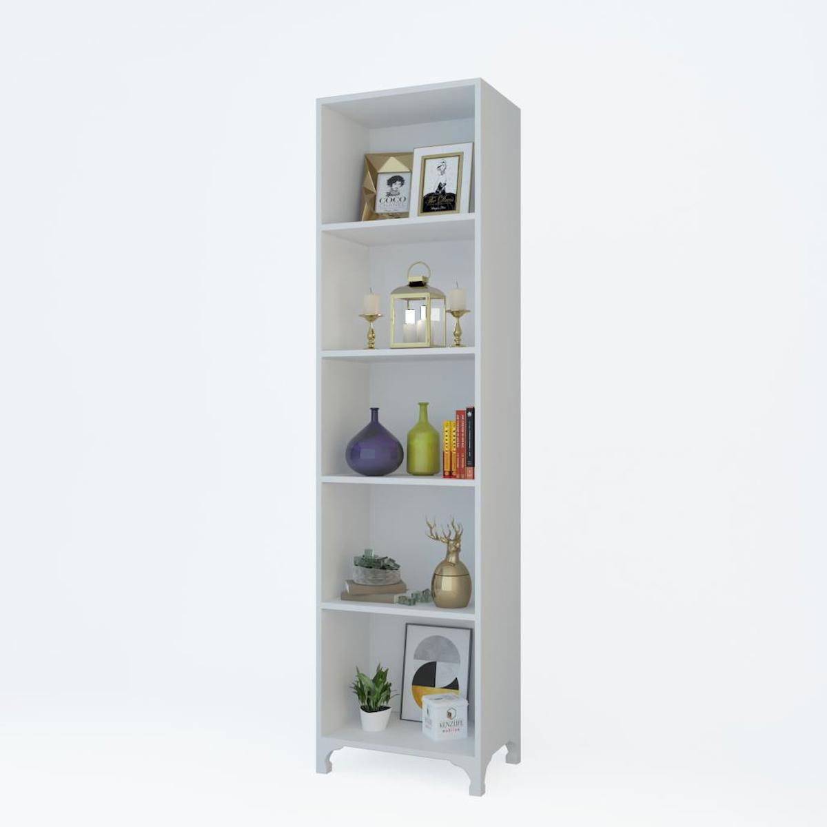 Kenzlife Tuğçe 5 Bölmeli 5 Raflı Suntalam 168x30x20 cm Beyaz Kitaplık