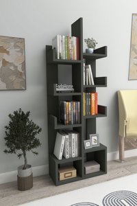 Enda Home Pamfilya 10 Bölmeli 10 Raflı Suntalam 132x53x21 cm Antrasit Kitaplık