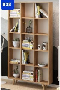 Bengi Mobilya B38 15 Bölmeli 15 Raflı Ahşap 190x130x30 cm Meşe Kitaplık