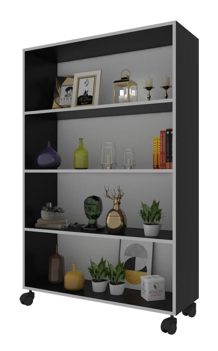 Kenzlife Beril 4 Bölmeli 4 Raflı Suntalam 148x90x20 cm Gri Kitaplık