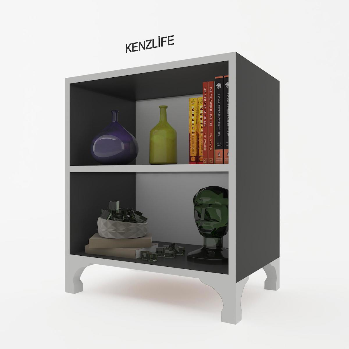 Kenzlife Tuğçe 2 Bölmeli 2 Raflı Suntalam 68x30x20 cm Gri Kitaplık
