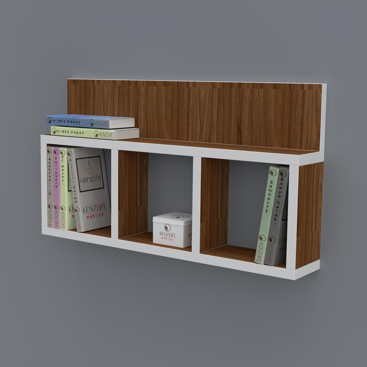 Kenzlife Hayal 4 Bölmeli 2 Raflı Suntalam 30x60x20 cm Beyaz-Kahverengi Kitaplık