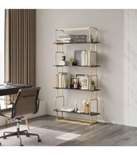 Larissa Design Dekoratif 4 Bölmeli 4 Raflı Gold-Siyah Kitaplık