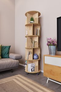 Zeo Wood Design Dekoratif 5 Bölmeli 5 Raflı Suntalam 166x45 cm Meşe Kitaplık