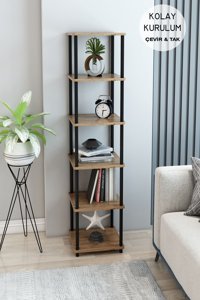 Lion Decor Dekoratif 6 Bölmeli 6 Raflı Kahverengi-Siyah Kitaplık