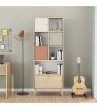 Adore Mobilya Kapaklı 8 Bölmeli 4 Raflı Suntalam 67x181x30 cm Meşe Kitaplık