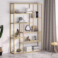 Zizuva Dekoratif Ahşap 120x30x180 cm Beyaz-Gold Kitaplık