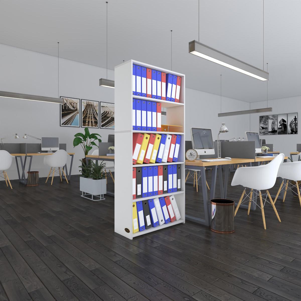 Kenzlife Rona 5 Bölmeli 5 Raflı Suntalam 175x80x30 cm Beyaz Kitaplık