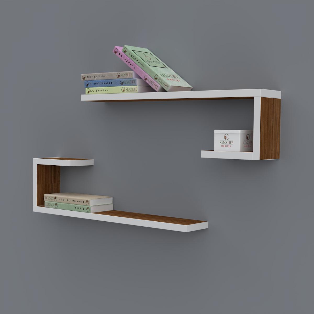 Kenzlife Kayra 2 Bölmeli 2 Raflı Suntalam 15x60x20 cm Beyaz-Kahverengi Kitaplık