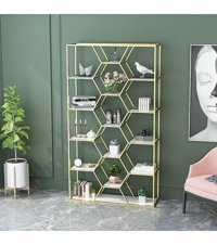 Larissa Design Dekoratif 14 Bölmeli 14 Raflı Beyaz-Gold Kitaplık