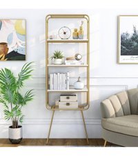 Larissa Design Dekoratif 4 Bölmeli 4 Raflı Beyaz-Gold Kitaplık