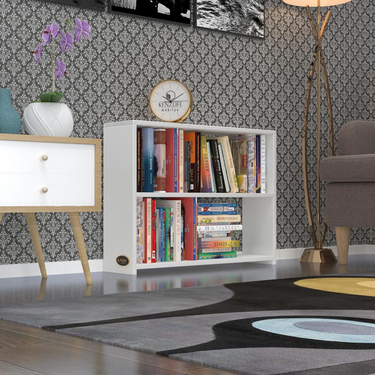 Kenzlife Süper Ga Tek Bölmeli 2 Raflı Beyaz Kitaplık