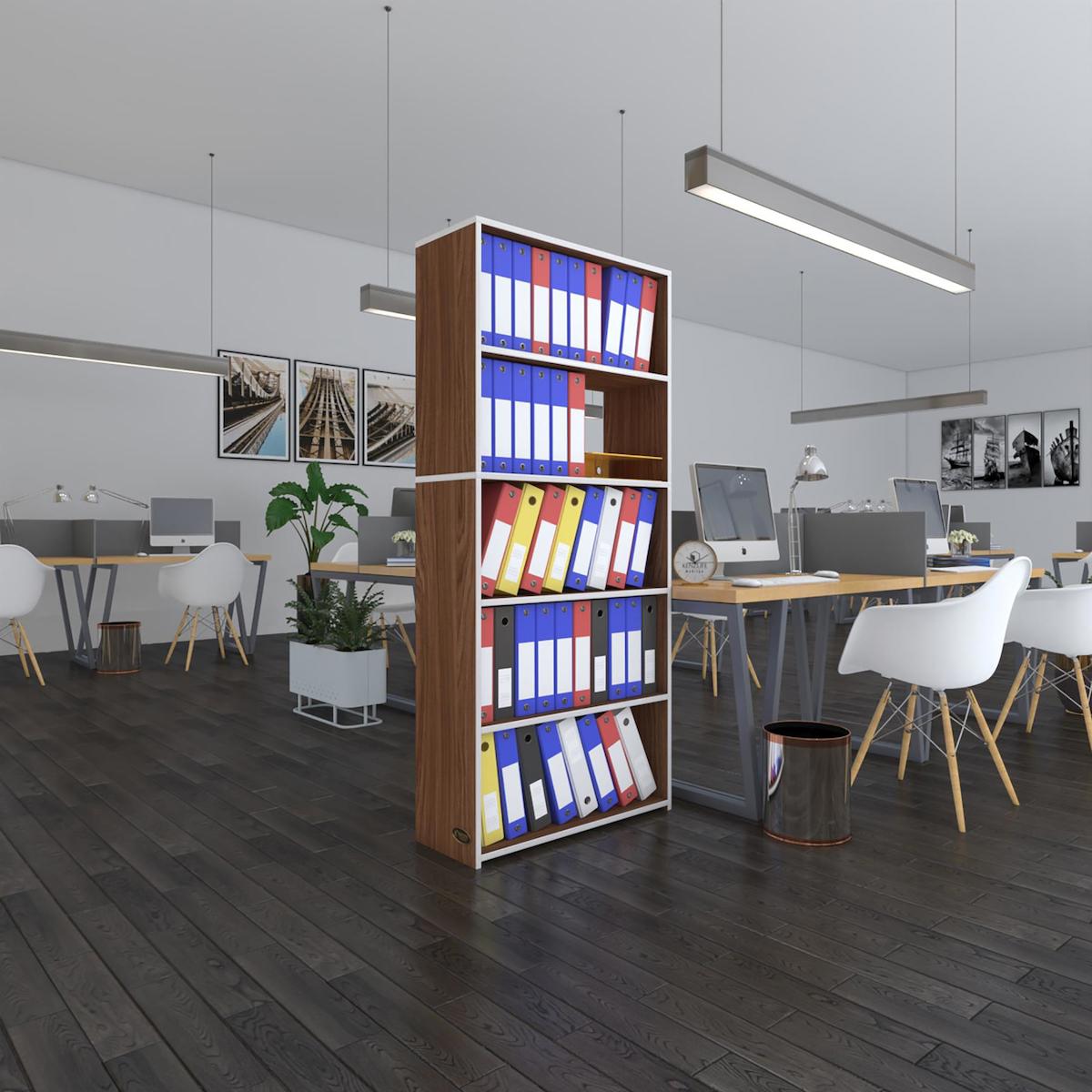 Kenzlife Rona 5 Bölmeli 5 Raflı Suntalam 175x80x30 cm Kahverengi Kitaplık