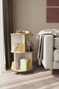 Zeo Wood Design Dekoratif 4 Bölmeli 2 Raflı Ahşap 71x45 cm Beyaz-Meşe Kitaplık