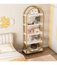 Larissa Design Dekoratif 5 Bölmeli 5 Raflı Beyaz-Gold Kitaplık