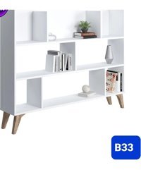 Bengi Mobilya B33 8 Bölmeli 8 Raflı Ahşap 135x110x22 cm Beyaz Kitaplık