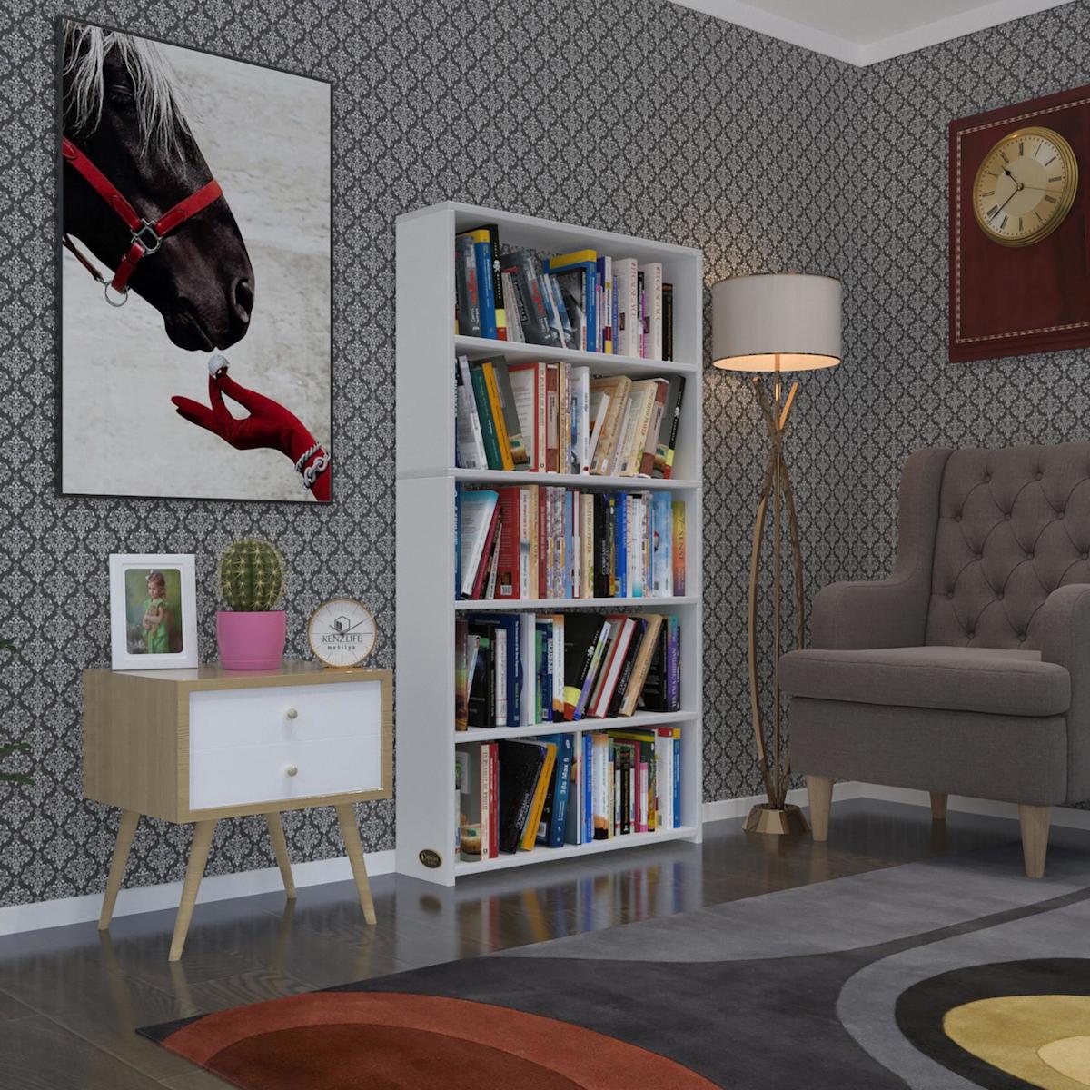 Kenzlife Süper Ga Tek Bölmeli 5 Raflı Suntalam 150x80x19 cm Beyaz Kitaplık