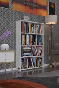 Kenzlife Süper Ga Tek Bölmeli 4 Raflı Suntalam 120x80x19 cm Beyaz Kitaplık